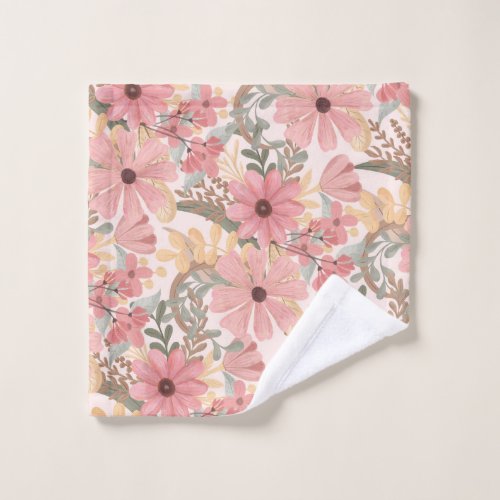 Pink Sage Green Floral Leaves Watercolor Pattern Wash Cloth