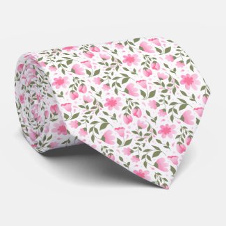 Pink & Sage Green Floral Pattern  Neck Tie
