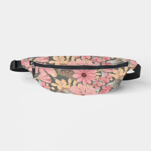 Pink Sage Green Flowers Leave Watercolor Fanny Pack