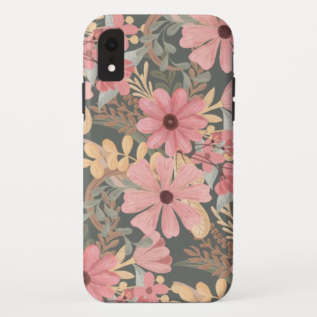 Pink Sage Green Flowers Leave Watercolor Pattern Case-Mate iPhone Case (Back)