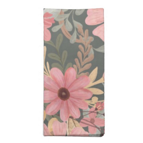 Pink Sage Green Flowers Leave Watercolor Pattern Cloth Napkin
