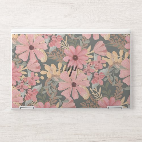 Pink Sage Green Flowers Leave Watercolor Pattern HP Laptop Skin