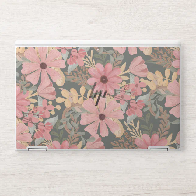 Pink Sage Green Flowers Leave Watercolor Pattern HP Laptop Skin | Zazzle