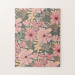 Pink Sage Green Flowers Leave Watercolor Pattern Jigsaw Puzzle<br><div class="desc">This elegant and feminine pattern is perfect for the stylish and trendy woman. It features hand-painted watercolor coral pink, medium pink, chestnut brown, golden yellow, and forest green flowers and leaves on top of a sage green background. It's country, pretty, cute, unique, artsy, and modern; the perfect complement to your...</div>