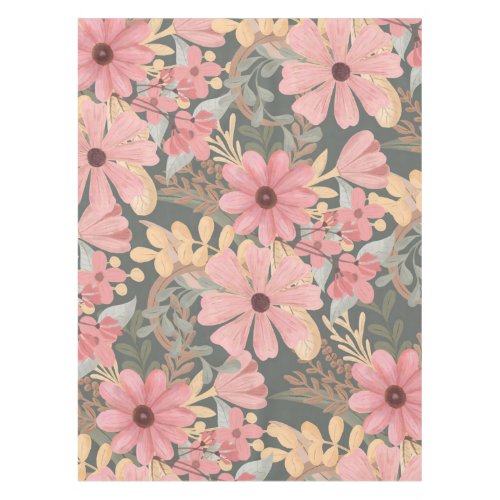 Pink Sage Green Flowers Leave Watercolor Pattern Tablecloth