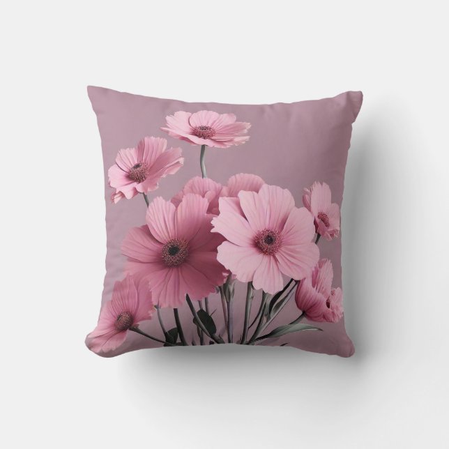 Pink Sage Green Flowers Leave Watercolor Pattern  Throw Pillow (Front)
