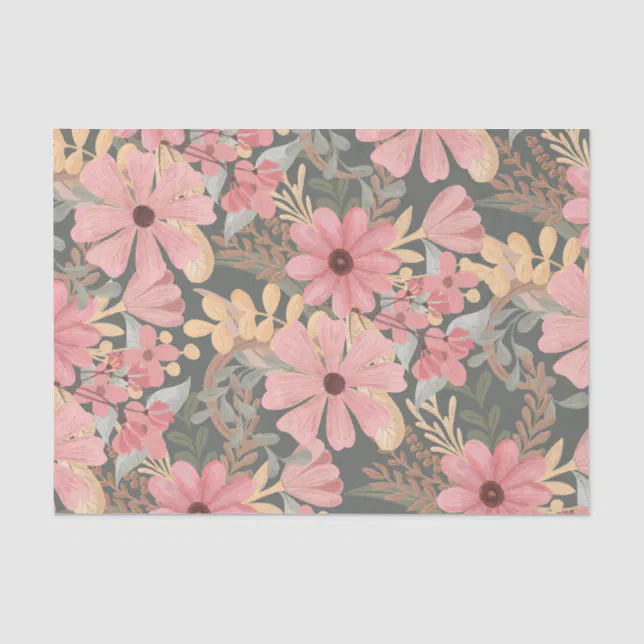 Pink Sage Green Flowers Leave Watercolor Pattern Tissue Paper | Zazzle