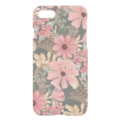 Pink Sage Green Flowers Leave Watercolor Pattern iPhone SE87 Case