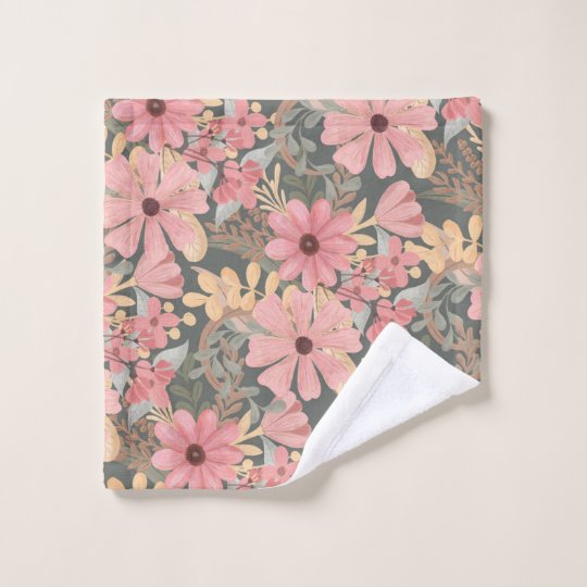 Pink Sage Green Flowers Leave Watercolor Pattern Wash Cloth | Zazzle.com