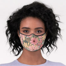 Pink Sage Green Flowers Leave Watercolor Safety Premium Face Mask