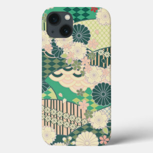 Pink Sage Green Japanese Kimono Floral Flower iPhone 13 Case
