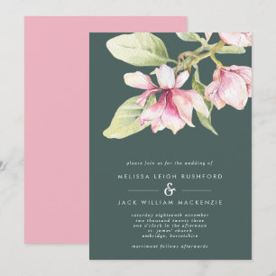 Pink & Sage Green Magnolia Wedding Invitation
