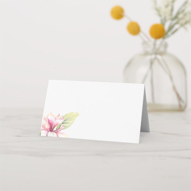 Pink & Sage Green Magnolia Wedding Place Card (Front)