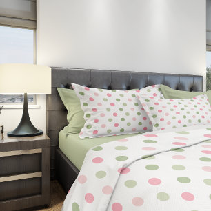 Pink & Sage Green Pastel Polka Dot Pillow Case