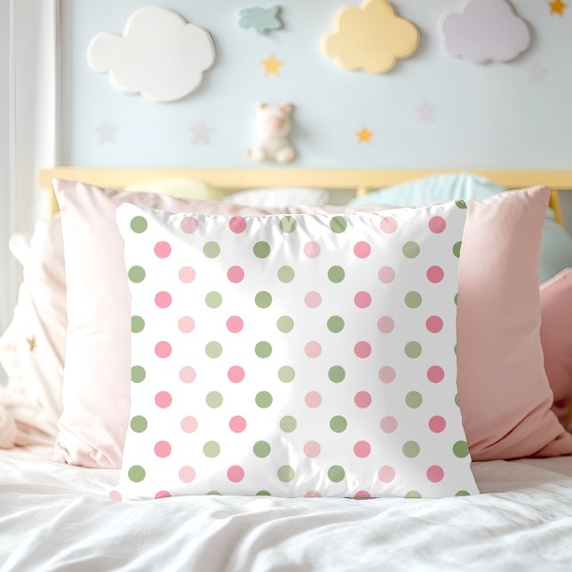 Pink & Sage Green Pastel Polka Dot Throw Pillow (Pink & Sage Green Pastel Polka Dot Throw Pillow)