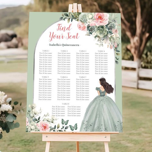 Pink Sage Green Quinceaera Seating Chart Sign