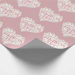 Pink Sage Happy Mother's Day Typography Heart Wrapping Paper