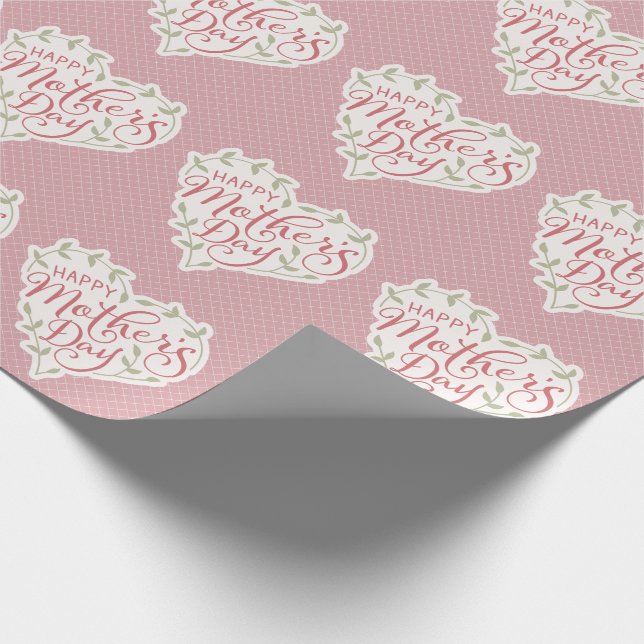 Pink Sage Happy Mother's Day Typography Heart Wrapping Paper (Corner)