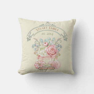 Pink sage Ivory Pumpkins Autumn Fall Throw Pillow