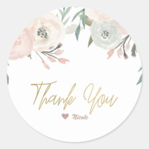 Pink & Sage Mint Green Modern Floral Bridal Shower Classic Round Sticker