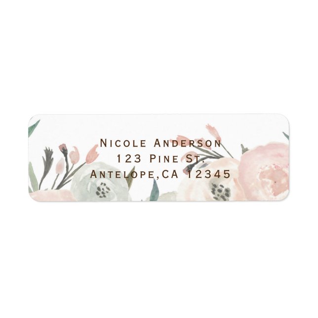 Pink & Sage Mint Green Modern Floral Shabby Chic Label (Front)