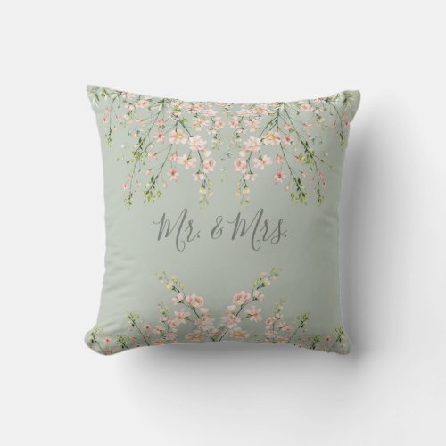 Pink Sage Mr and Mrs Floral Name Wildflowers Throw Pillow