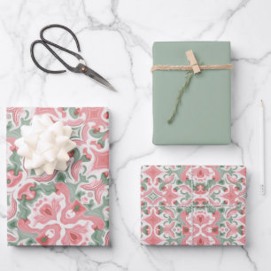 Pink & Sage Pattern Wrapping Paper Sheets