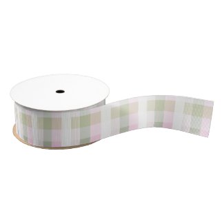 Pink, Sage, Taupe Check Grosgrain Ribbon 1.5"