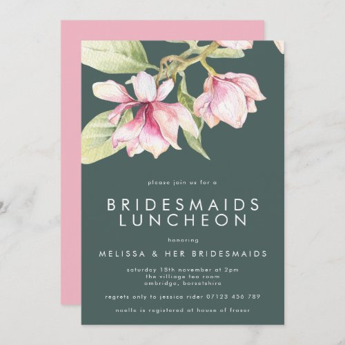 Pink  Sage Watercolor Floral Bridesmaids Luncheon Invitation