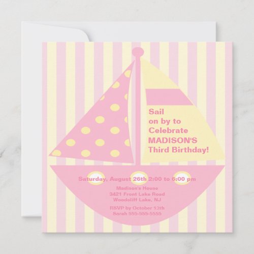 PINK Sailboat Birthday Invitation