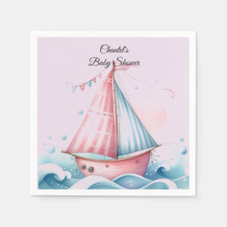 Pink Sailboat Nautical Baby Shower Paper Napkins