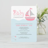 Pink Sailboat Nautical Girl Baby Shower Invitation (Standing Front)