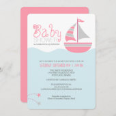Pink Sailboat Nautical Girl Baby Shower Invitation (Front/Back)