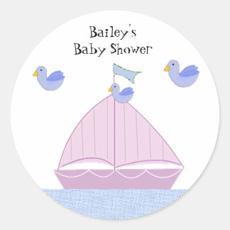 Pink Sailboat Personalized Baby Shower Classic Round Sticker