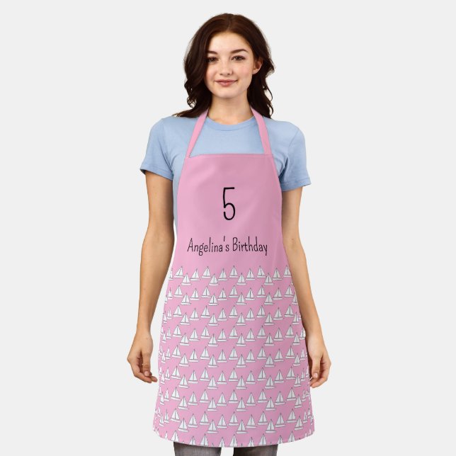 Pink Sailboats Birthday Party Apron (Worn)