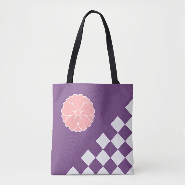 Pink Sakura and Checkered Pattern Tote Bag (Front)