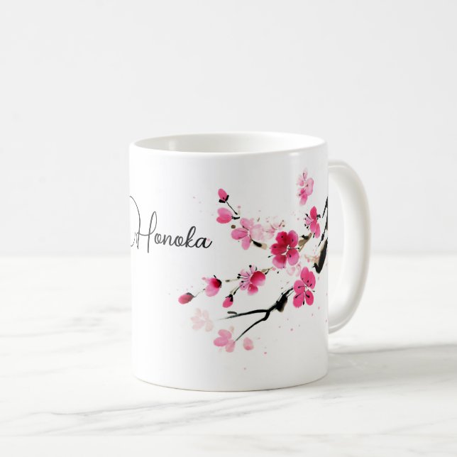 Pink Sakura bloom sumi-e art Coffee Mug (Front Right)