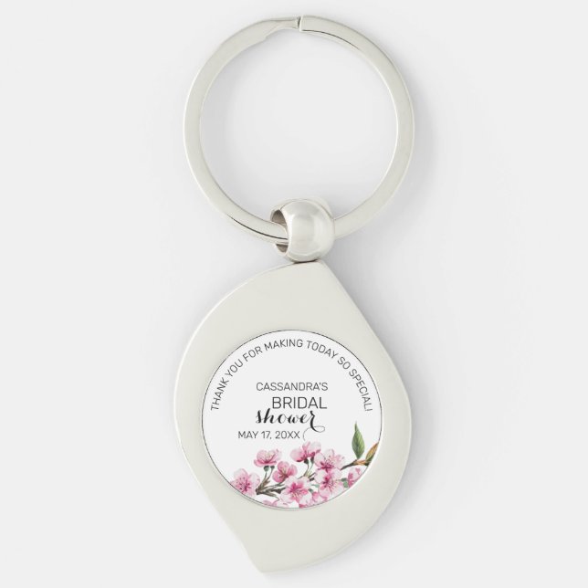 Pink Sakura Blossom Floral Bridal Shower Thank You Keychain (Front)