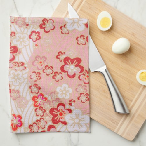 Pink Sakura Blossom Japanese Pattern    Kitchen Towel