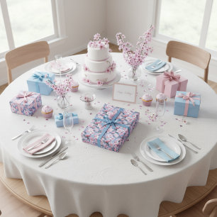 Pink Sakura Blossoms Botanical Pattern Wrapping Paper