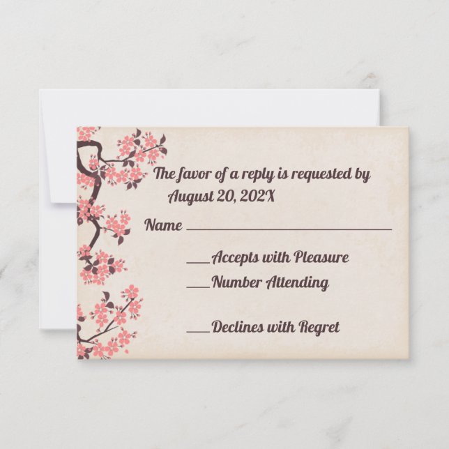 Pink Sakura Blossoms RSVP Cards (Front)