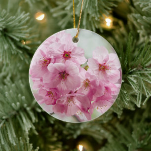 Pink Sakura Blossoms Soft Spring Ceramic Ornament