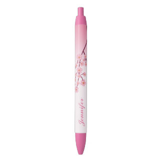 Pink Sakura Branch With Personalized Name Black Ink Pen