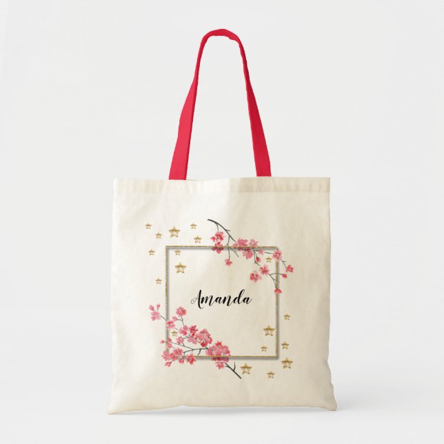 Pink Sakura bridesmaid personalized Tote Bag (Front)