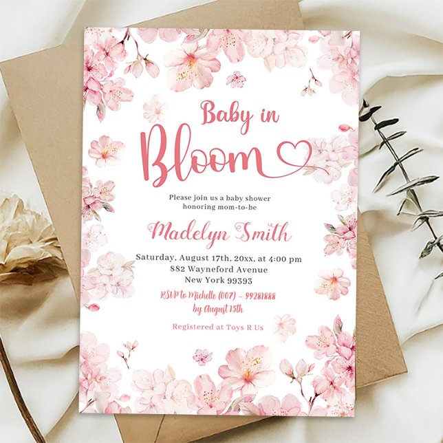 Pink Sakura Cherry Blossom Baby in Bloom Invitation (Creator Uploaded)