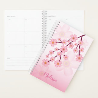 Pink Sakura Cherry Blossom Branch With Name Planner