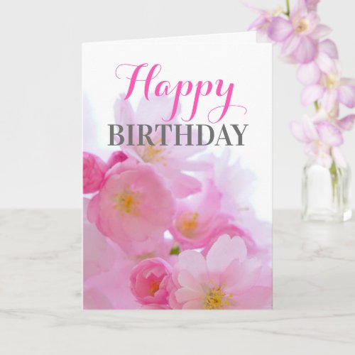 Pink Sakura Cherry Blossom Floral Birthday Card