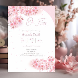 Pink Sakura Cherry Blossom Girl Baby Shower Invitation