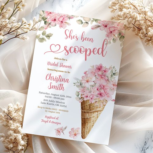 Pink Sakura Cherry Blossom Ice Cream Bridal Shower Invitation