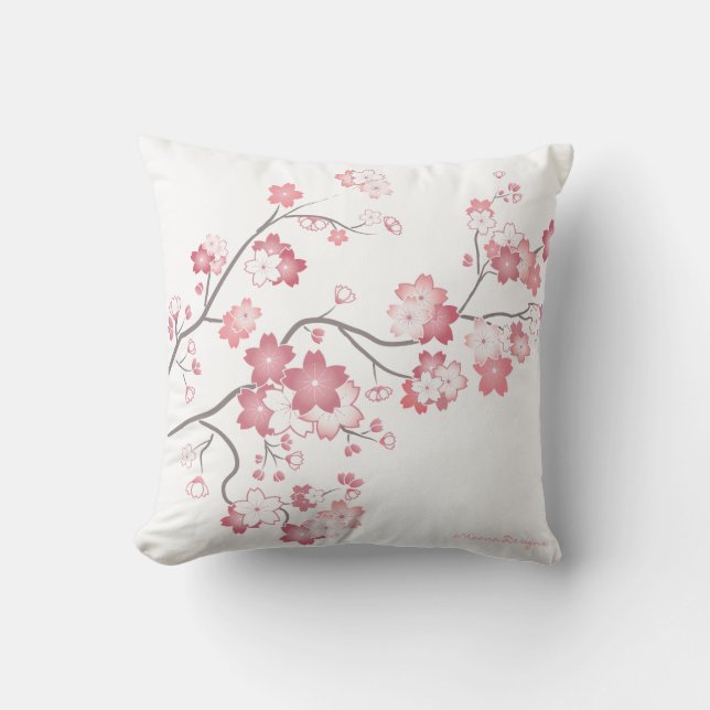 Pink Sakura Cherry Blossom Pillow -White (Front)
